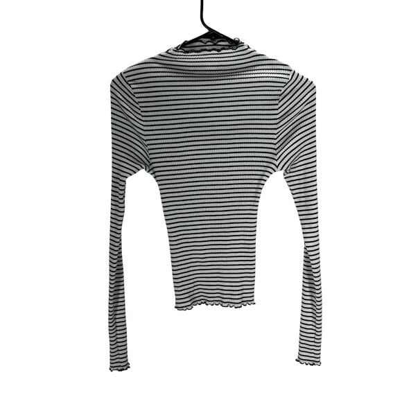 H&M Striped Lettuce Hem Ribbed‎ Long Sleeve Tee Top M - Picture 1 of 5